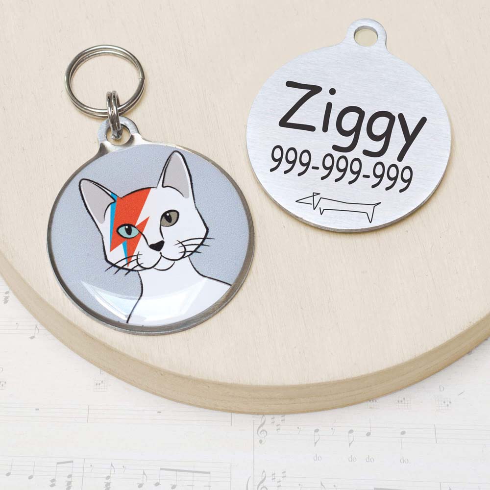 david bowie ziggy stardust Funny cat id tag for pets