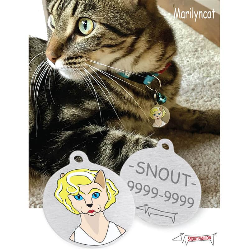 Marilyn-Monroe_Cat-Tag_ID-tag_CIRC_Model personalized Marilyn Monroe cat ID Tag