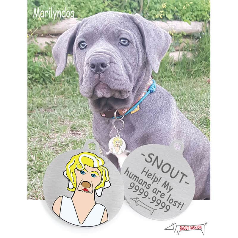 Marilyn-Monroe_Dog-Tag_ID-tag_CIRC_Model personalized Marilyn Monroe dog ID Tag