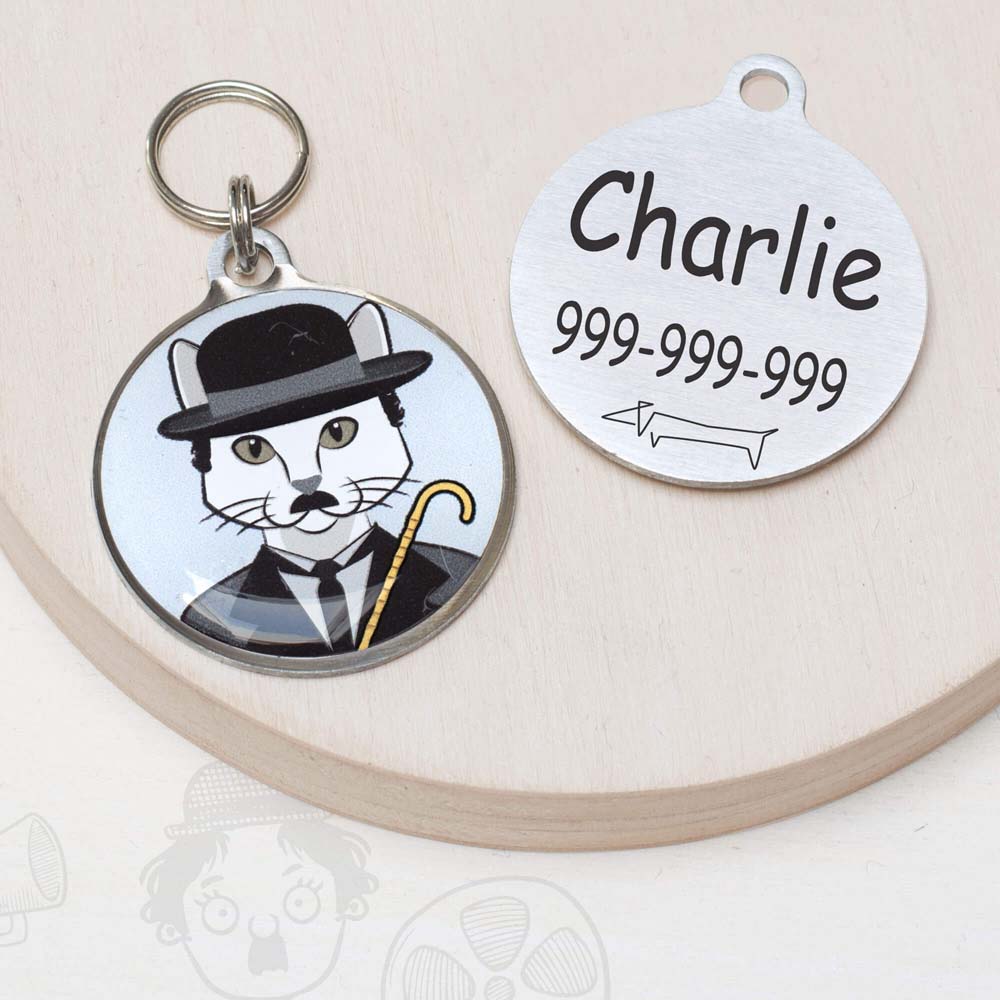 charles chaplin Funny cat id tag for pets
