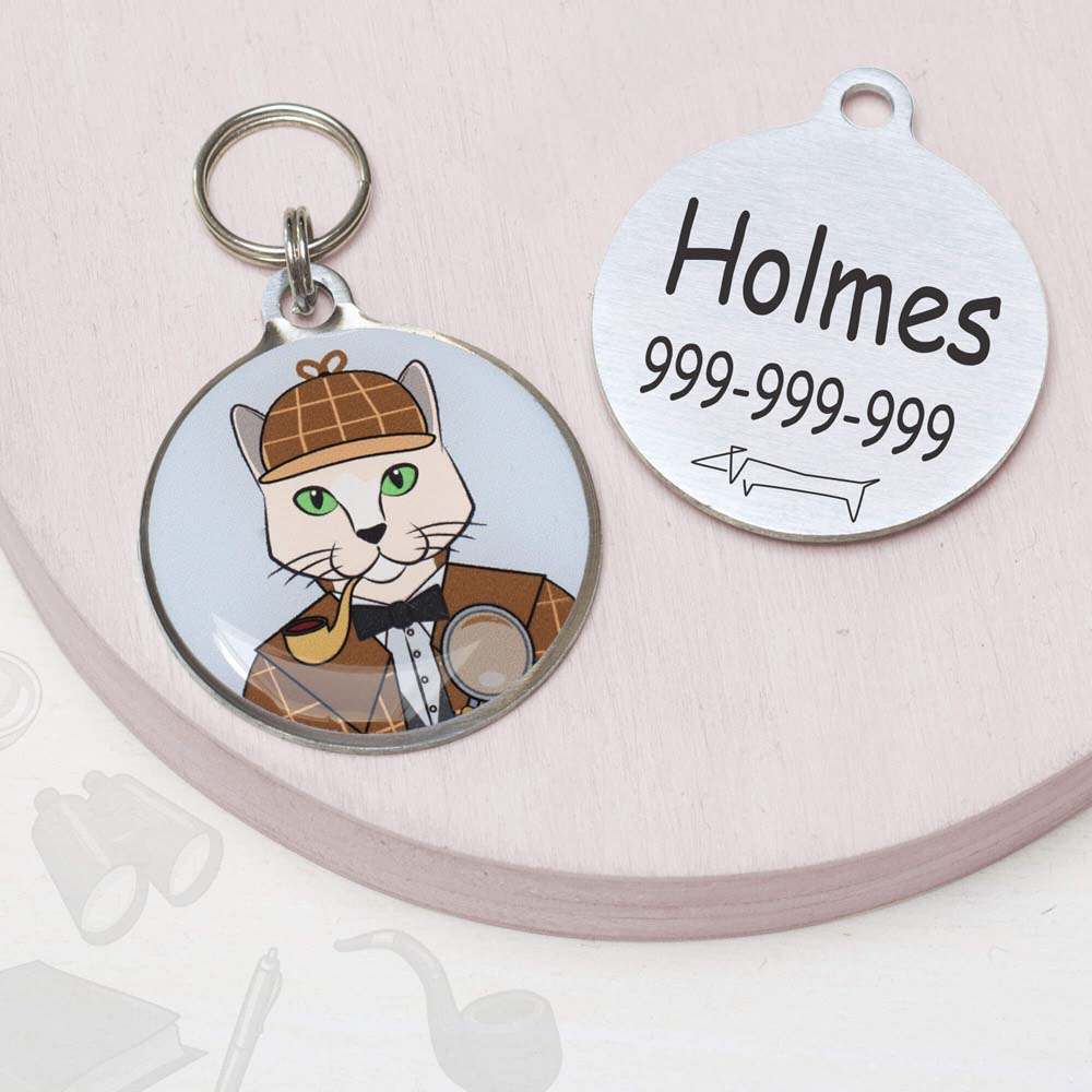 Sherlock Holmes Funny cat id tag for pets Sherlock Holmes Funny cat id tag for pets
