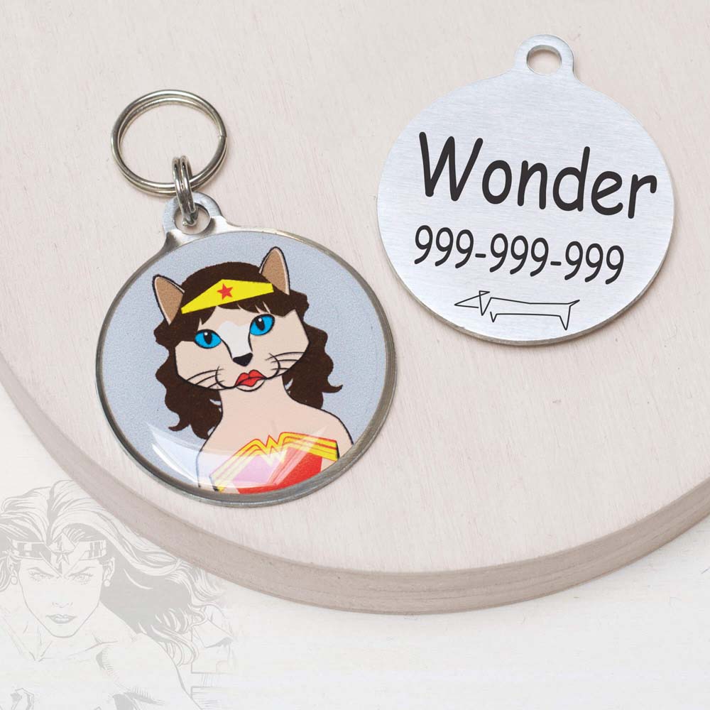 Wonder Woman Funny cat id tag for pets Wonder Woman Funny cat id tag for pets
