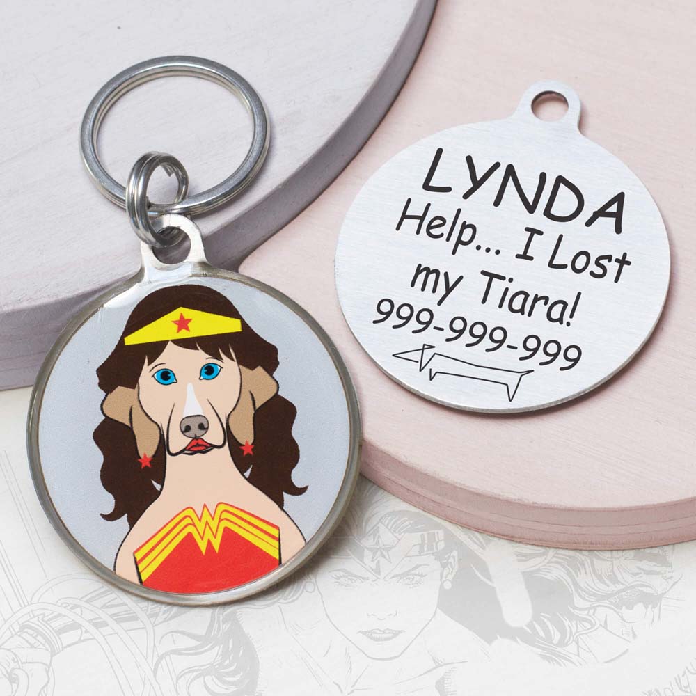 Personalized Wonder Woman Dog ID Tag Wonder Woman Funny dog id tag for pets